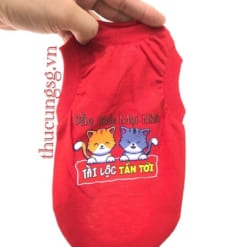 Áo tết ba lỗ hình mèo đỏ