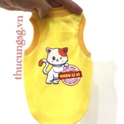 Áo tết ba lỗ hình mèo vàng