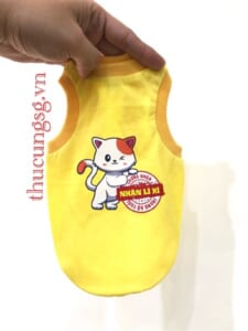 Áo tết ba lỗ hình mèo vàng