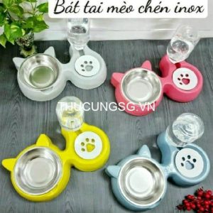 Bát tai mèo kèm chén inox bình nước