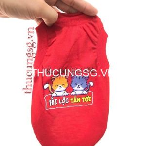 Áo tết ba lỗ hình mèo đỏ