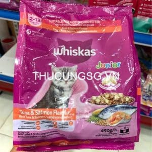 Thức ăn mèo con Whiskas Junior 450g cá ngừ,cá hồi