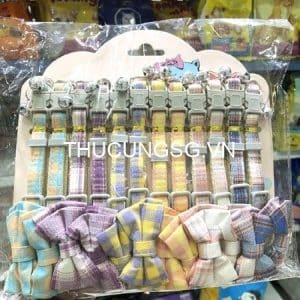 Vòng cổ caro nơ kèm chuông bản 1cm - cái